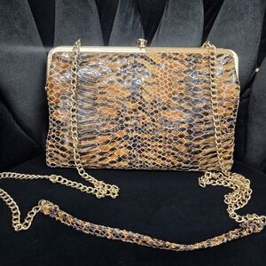 Elegant Gold and Brown Snake Print Clutch (Hobo)